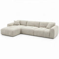 Beige hoekbank met chaise longue links, bouclé polyester, 280 x 170 x 85 cm