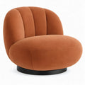 Draaibare fauteuil van terracottakleurig polyesterfluweel met zwarte ronde voet, 86 x 84 x 75 cm