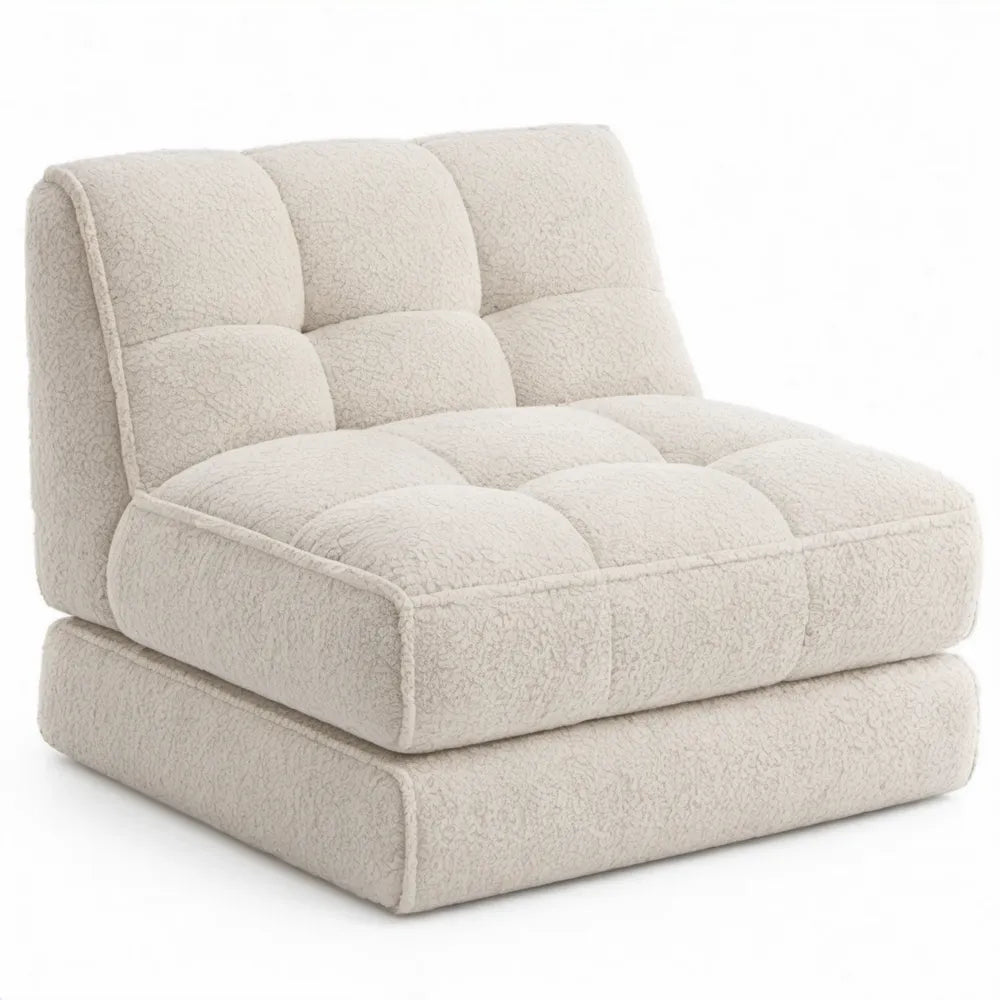 Crèmekleurige bouclé fauteuil met lage rugleuning, 90 x 100 x 85 cm
