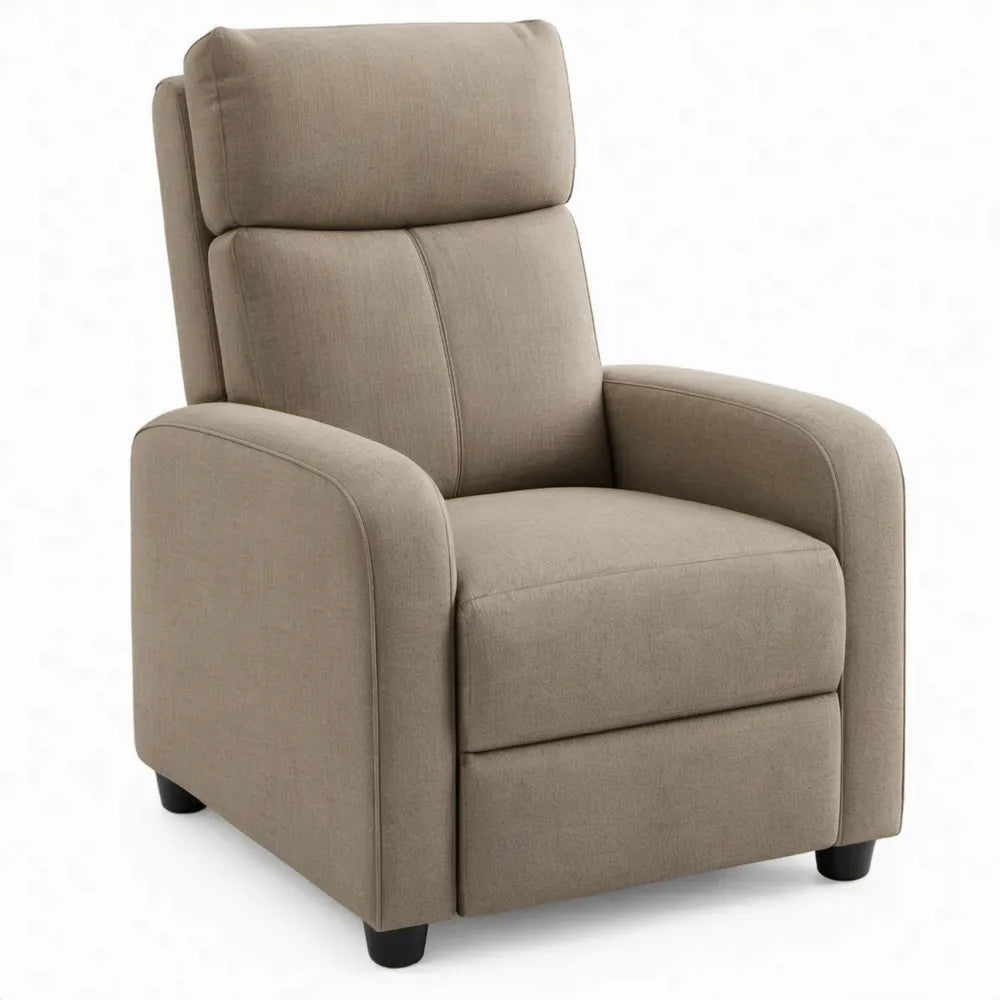 Taupe fauteuil met hoge rugleuning en hoofdsteun, 78 x 90 x 105 cm