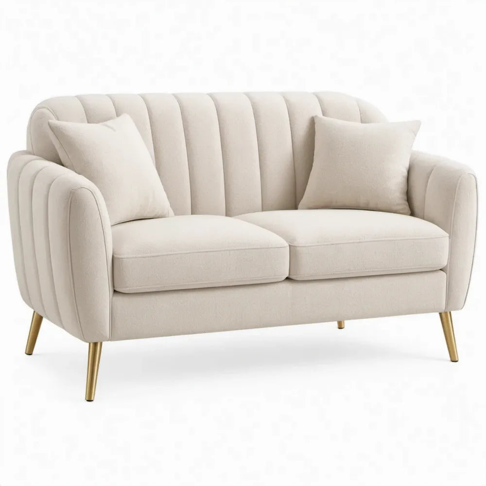 2-zitsbank 145 x 80 x 84 cm crèmekleurig polyester met goudkleurige stalen poten