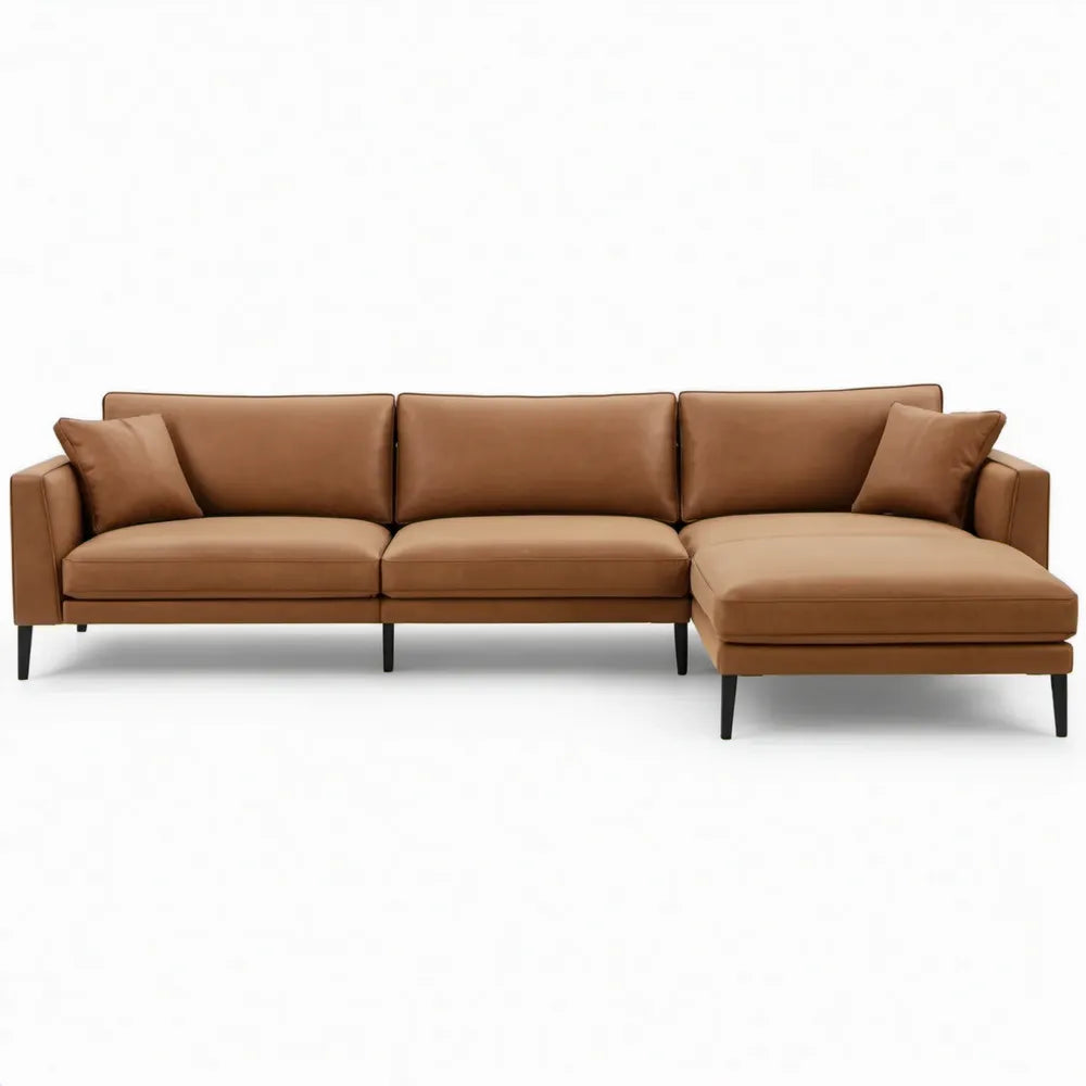 Hoekbank met chaise longue rechts, 260 x 160 x 85 cm, cognacbruin PU-kunstleer