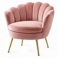 Roze schelpfauteuil van fluweel met goudkleurige stalen poten, 76 x 74 x 79 cm