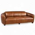 Cognacbruine 3-zitsbank van PU-kunstleer met rubberhouten poten, 210 x 90 x 82 cm