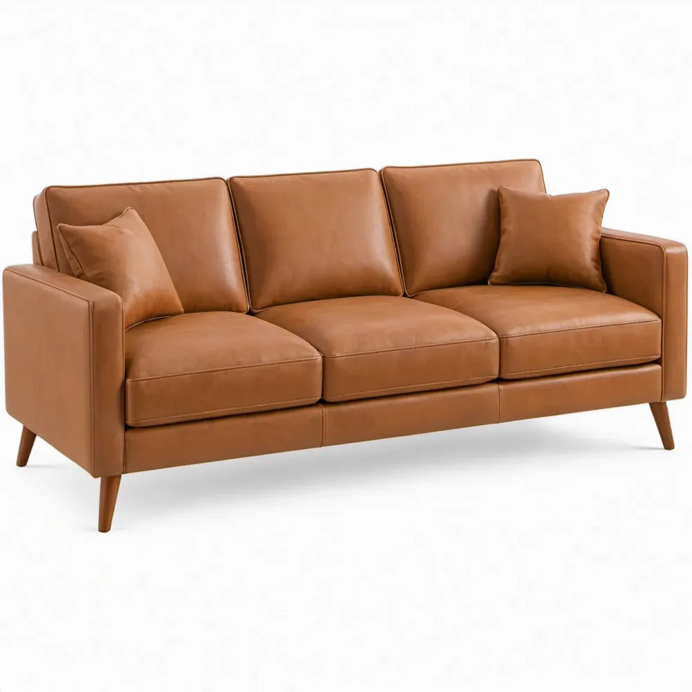 3-zitsbank van cognacbruin PU-kunstleer, 210 x 90 x 86 cm