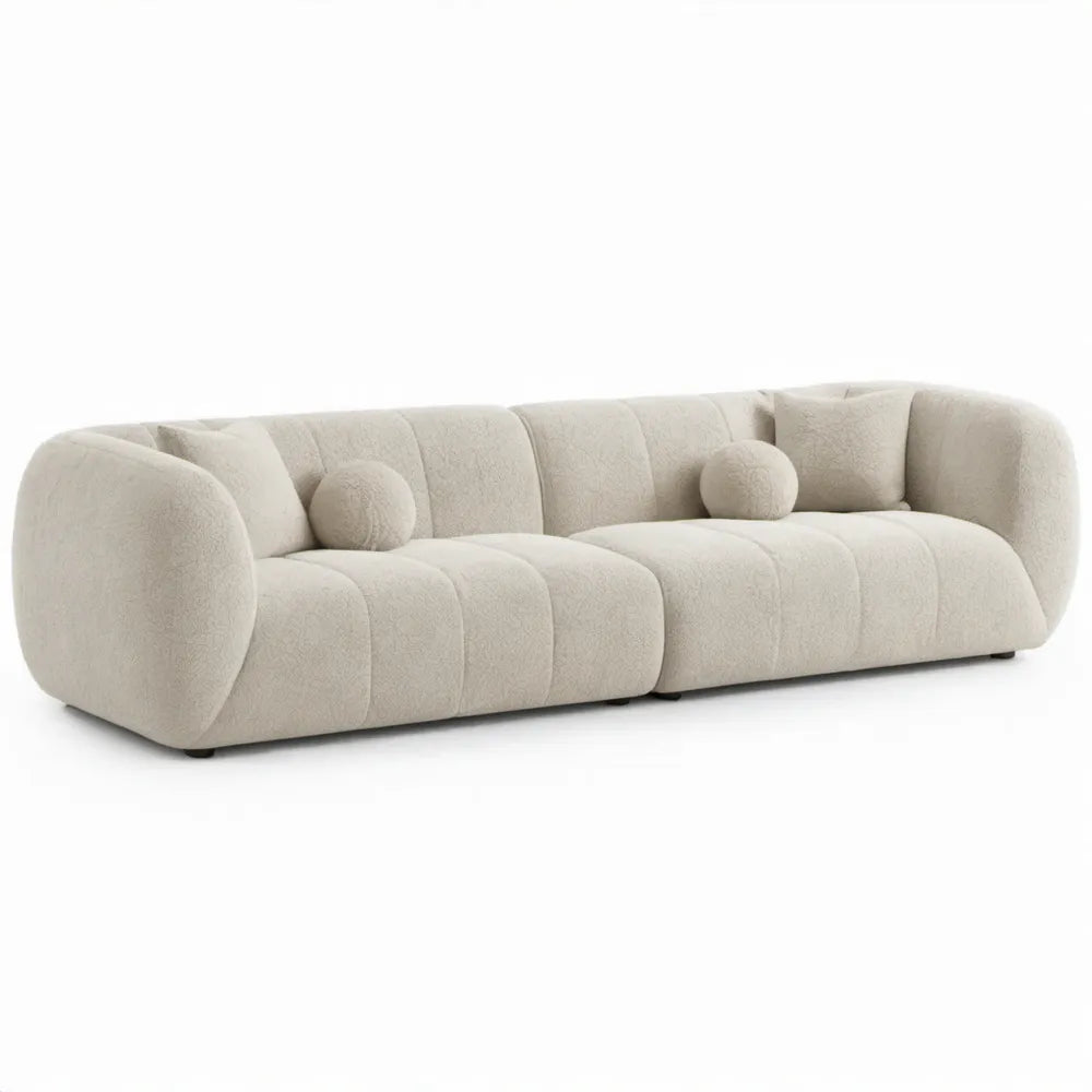 Gebogen 3-zitsbank 260 x 105 x 75 cm in crème bouclé polyester