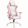 Verstelbare bureaustoel met hoofdsteun en lendenkussen, wit/roze, 66 x 64 x 118-128 cm