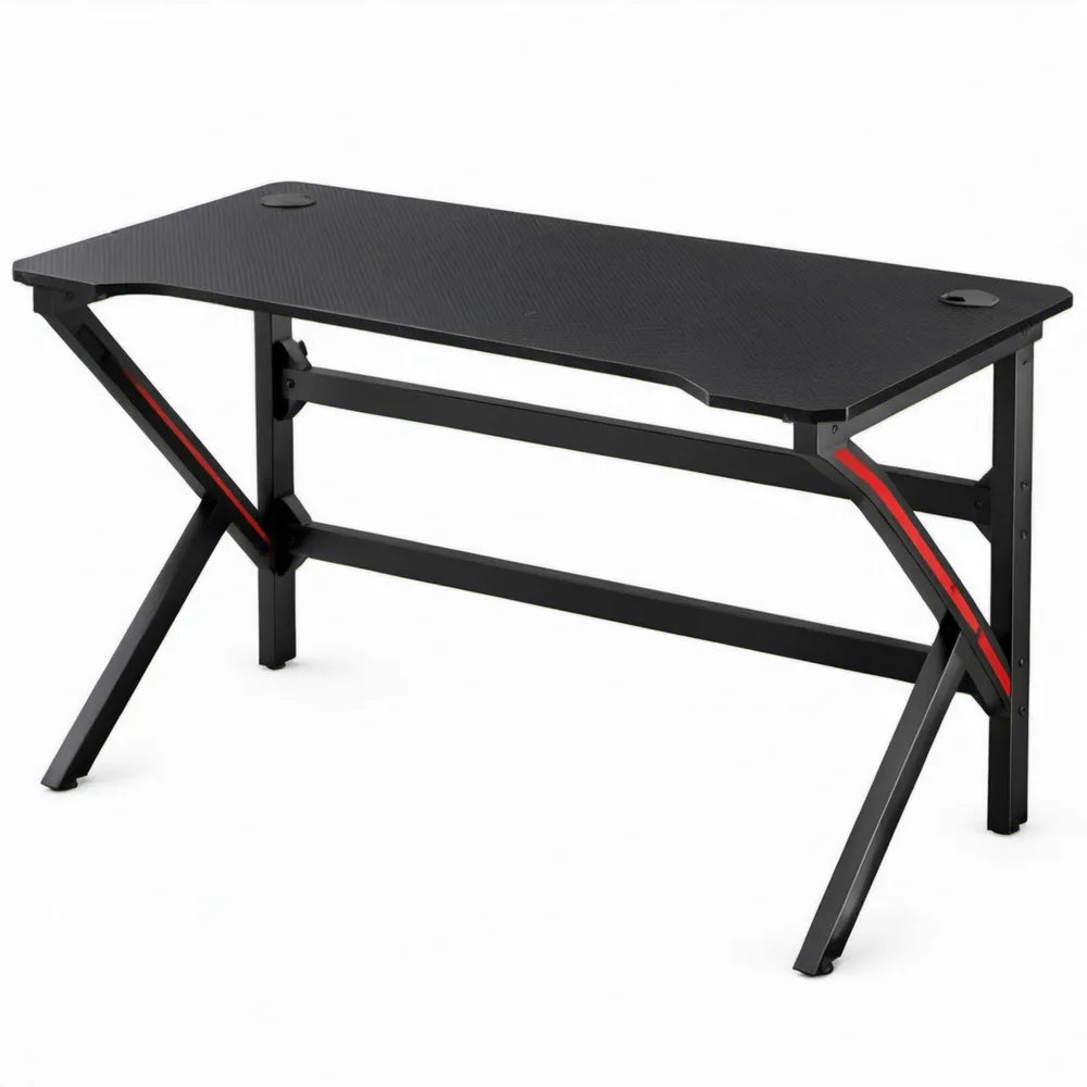 Gamingbureau 120 x 60 x 75 cm zwart met rode accenten, MDF en staal, met kabeldoorvoeren