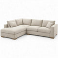 Beige L-vormige hoekbank met chaise longue links, 280 x 160 x 85 cm, polyester