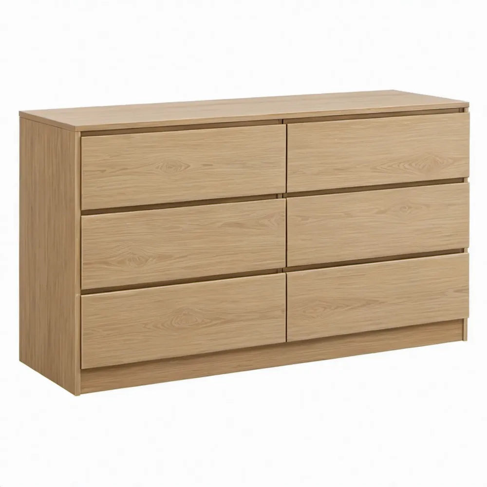 Ladekast met 6 laden, massief eikenhout, naturel eiken, 160 x 45 x 80 cm