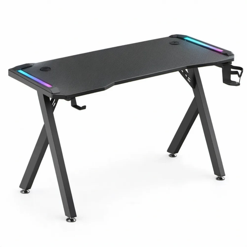 Gamingbureau 140 x 60 x 75 cm Zwart met RGB-verlichting