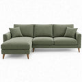 Olijfgroene L-vormige bank met linker chaise longue, 250 x 160 x 85 cm