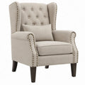 Beige oorfauteuil met hoge rugleuning, knopen en siernagels, 78 x 86 x 108 cm