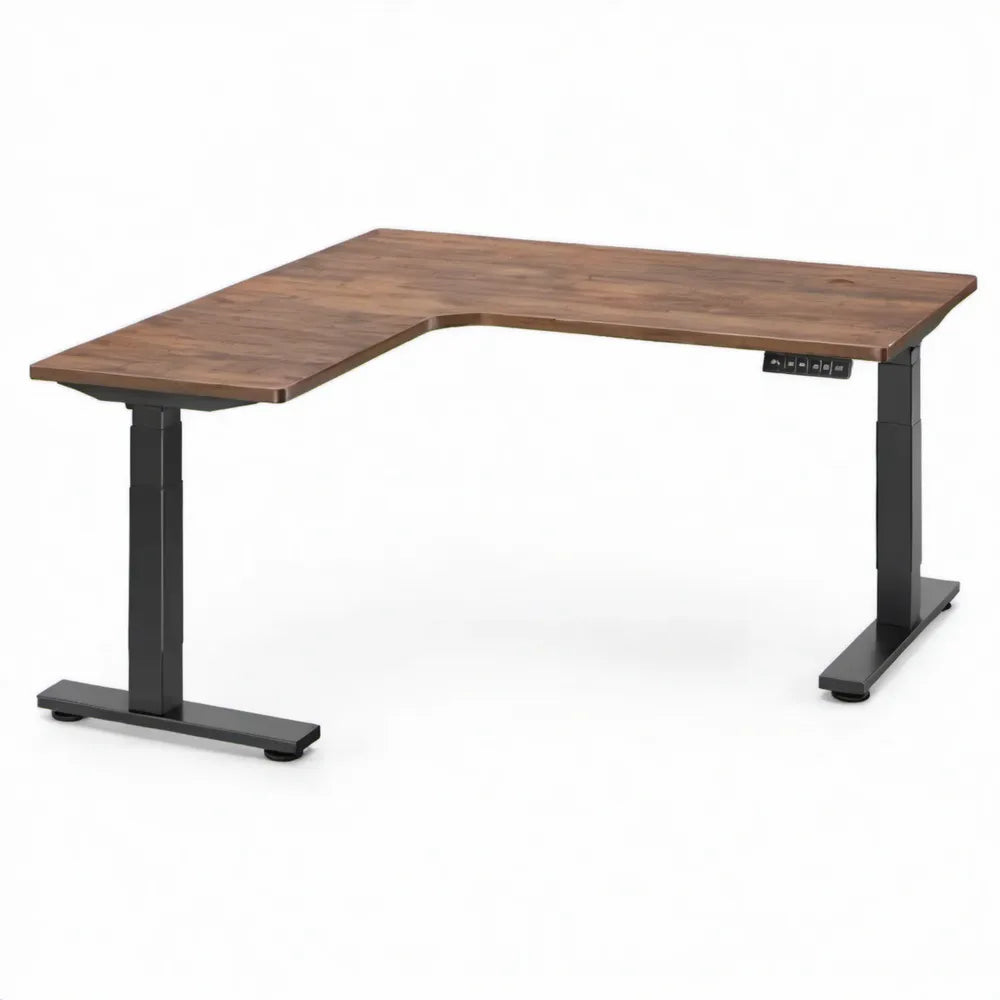 Elektrisch verstelbaar L-vormig hoekwerkblad 160 x 120 cm Bruin/Zwart