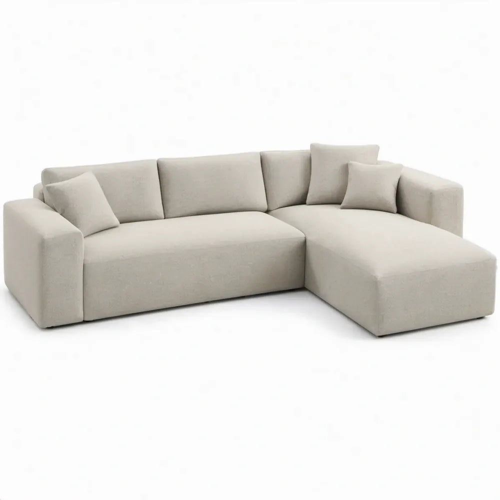 Beige hoekbank met chaise longue rechts, L-vorm, 280 x 170 cm