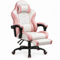 Roze/Witte Gamingstoel met Voetensteun en Kussens, 65 x 65 x 118-128 cm
