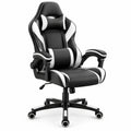 Verstelbare gamingstoel van zwart-wit PU-kunstleer met hoge rugleuning, 66 x 66 x 119-129 cm