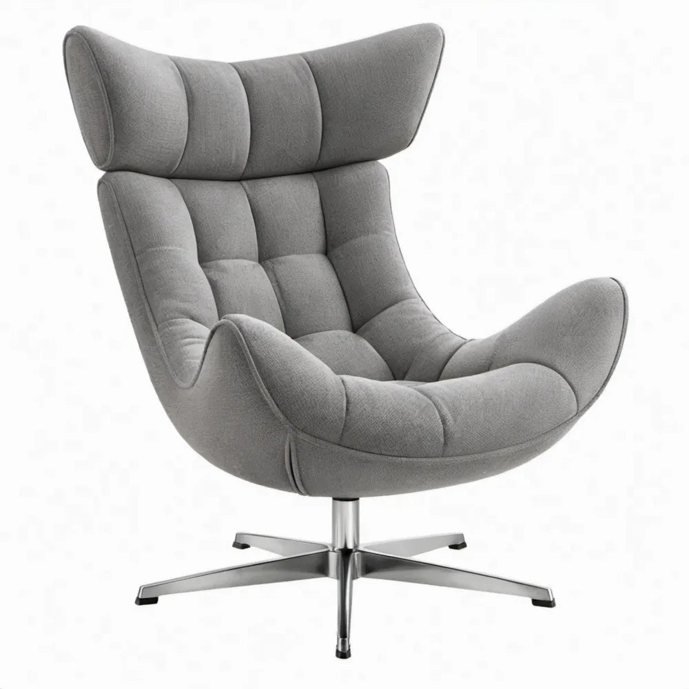 Grijze draaifauteuil met hoge rugleuning en chromen stervoet, 89 x 83 x 112 cm