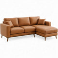 Cognacbruine L-vormige hoekbank met rechter chaise longue, PU-leer, 250 x 160 x 85 cm