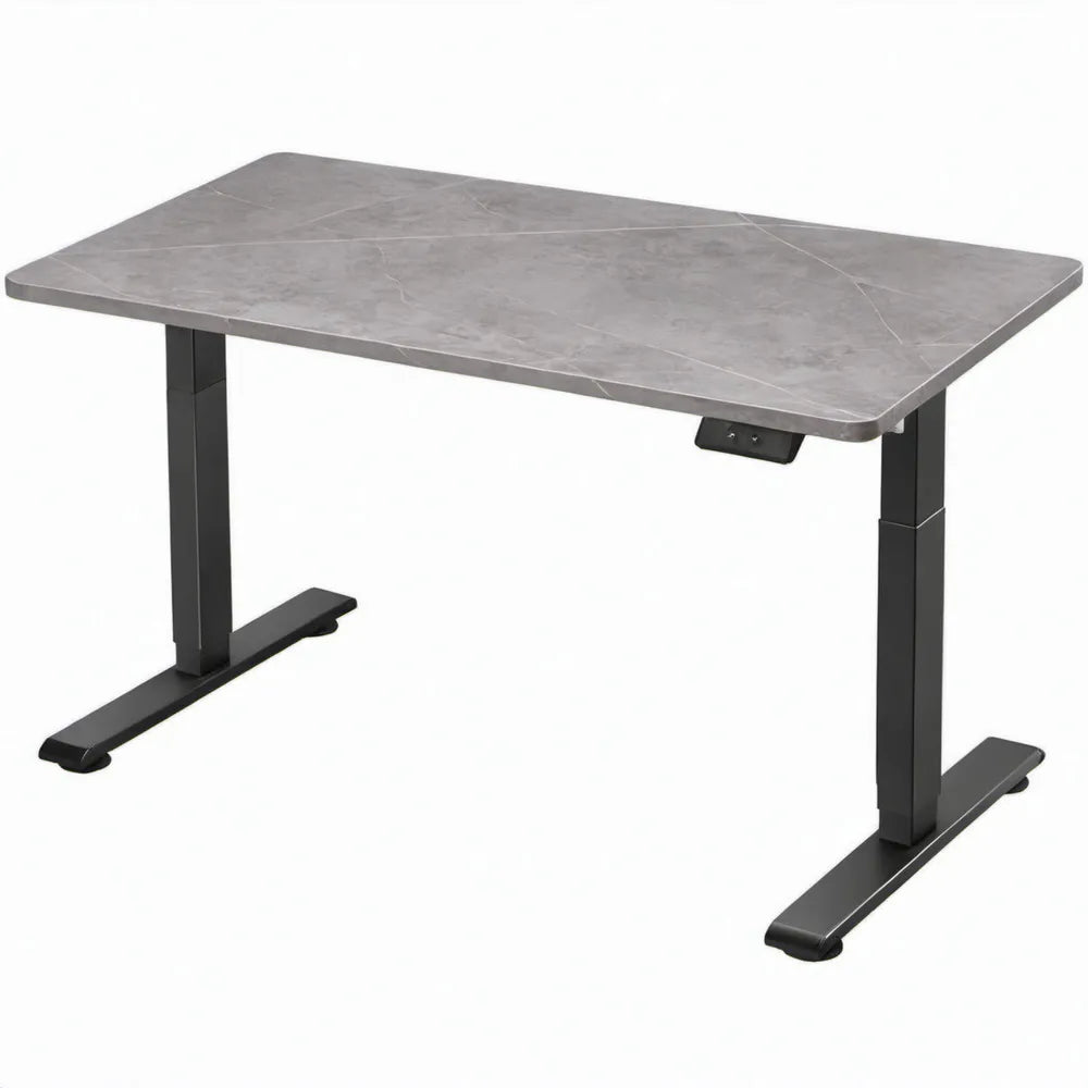 Elektrisch verstelbaar zit-sta bureau 120 x 60 cm met grijs marmerlook blad en zwart stalen onderstel