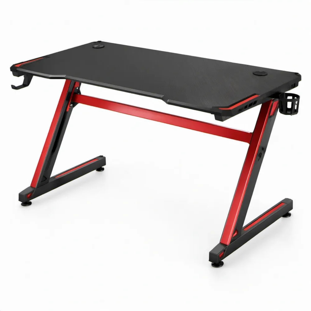 Gamingbureau 120 x 60 x 75 cm Zwart/Rood met MDF-blad en stalen onderstel
