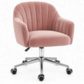Roze fluwelen bureaustoel met armleuningen en wielen, 64 x 64 x 83-93 cm