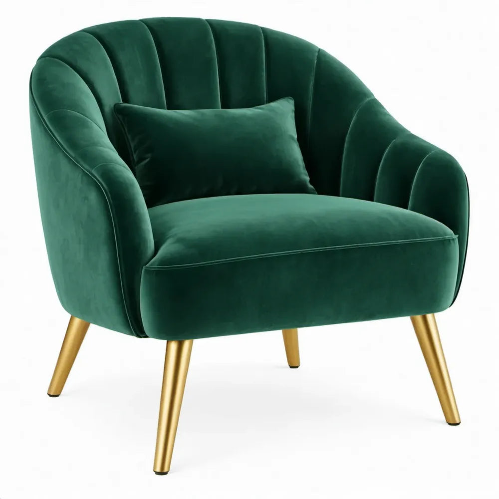Fluwelen fauteuil donkergroen met goudkleurige stalen poten, 76 x 75 x 86 cm