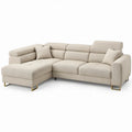 Crèmekleurige L-vormige hoekbank met linker chaise longue en goudkleurige poten, 280 x 160 x 85 cm