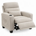 Beige handmatig verstelbare relaxfauteuil met voetensteun, bekerhouder en zijvak, 91 x 92 x 102 cm