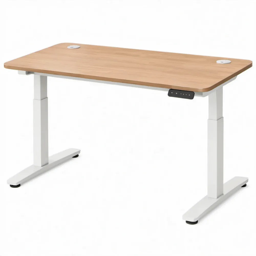 Elektrisch verstelbaar zit-sta bureau 120 x 60 cm licht eiken met wit stalen onderstel